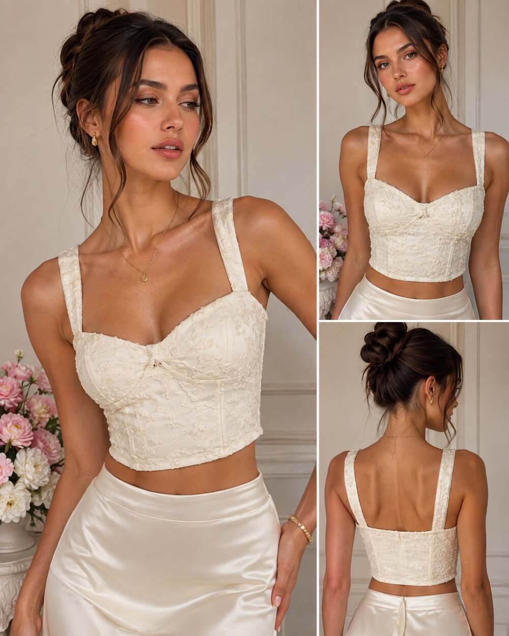 Thirty/Thirty Floral Embroidered Mesh Corset Crop Top
